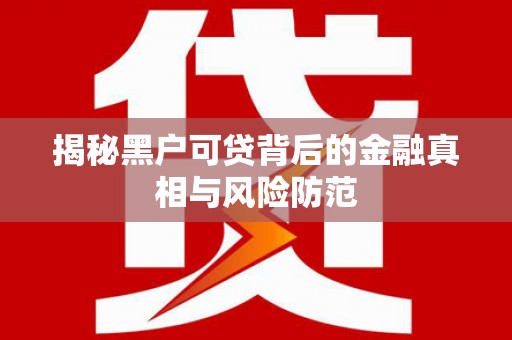 佳冬揭秘黑户可贷背后的金融真相与风险防范