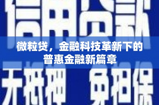 佳冬微粒贷，金融科技革新下的普惠金融新篇章